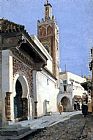 Scene Canvas Paintings - A Street Scene with a Mosque, Tangier